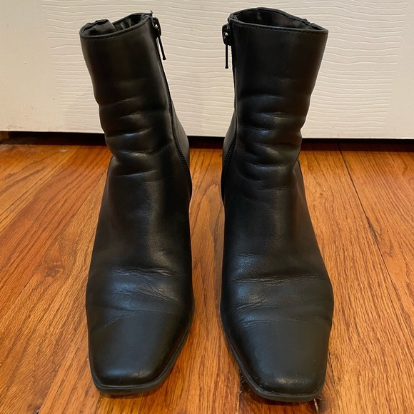Square Toe Heeled Ankle Leather Boots Black Size 5 a.n.a - Picture 4 of 16
